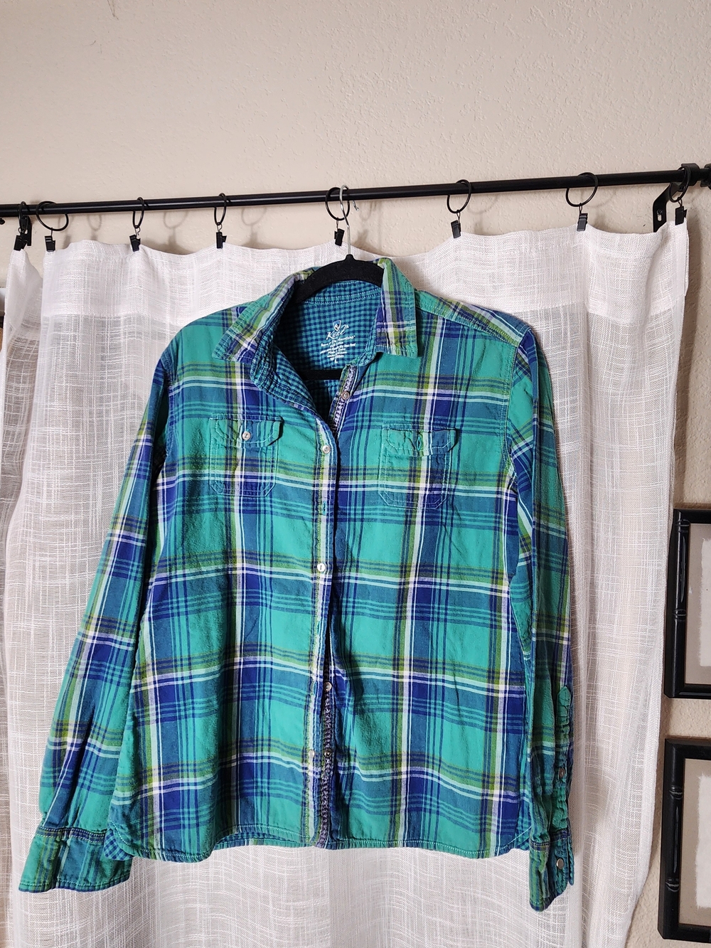 Kuhl Teal and Navy Plaid Button-Down Shirt